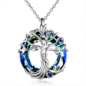Women Tree of Life Celtic Family Tree Necklace with Circle Crystal Jewelry Gifts